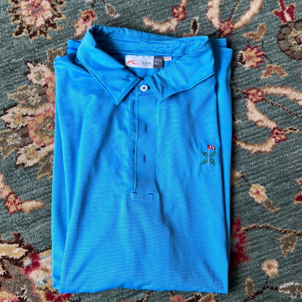 Kjus Golf Polo blue on blue striped. Size Large 52. Bandon Dunes